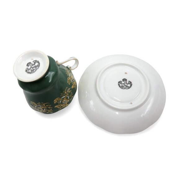 ROYAL GRAFTON Teacup and Saucer Set Elegant Green Gold Floral Vintage - Picture 11 of 12